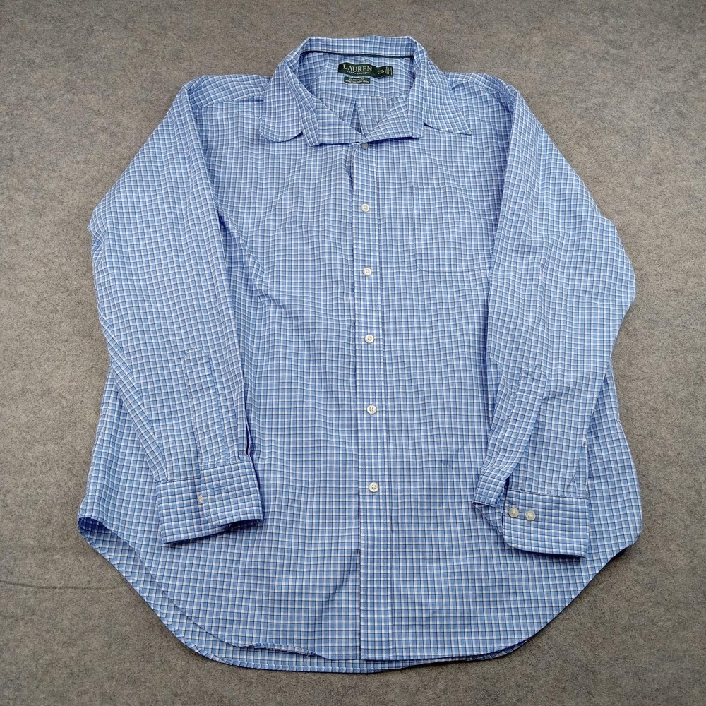 LRL Ralph Lauren Dress Shirt Mens‎ 17.5 34/35 Blue Check Classic Non Iron